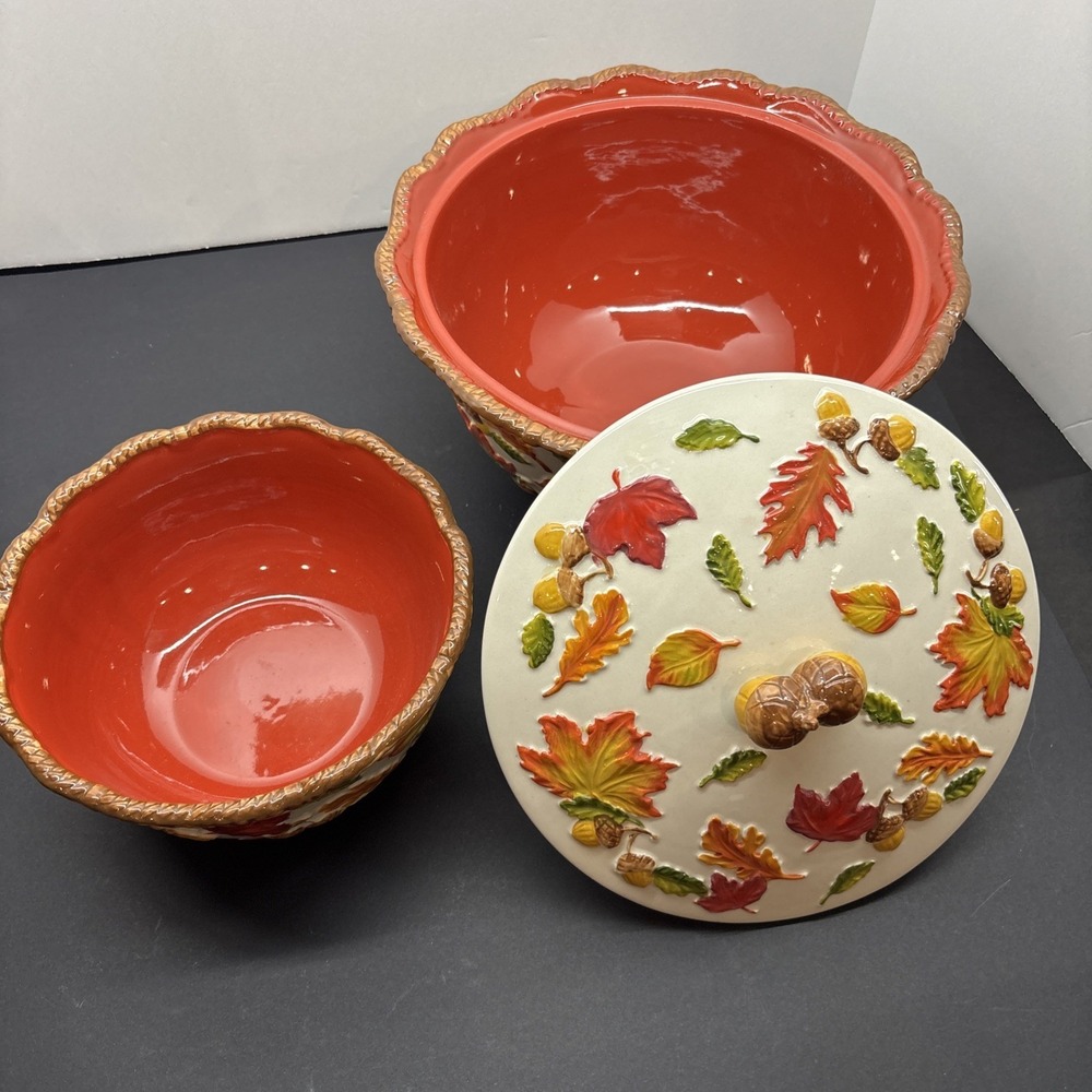 Temptations Harvest Accorn Nesting Soup Bowl Set With Lid By Tara